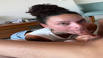 Tattooed brazilian brunette’s sloppy blowjob cum on face in pov mobile mpbng