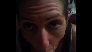 Mature brunette gorges on dick