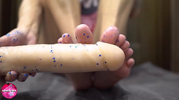 Babe sensual footjob rubber cock foot fetish