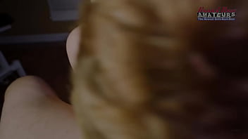 Blonde cutie micah rubs her tits as she sucks a cock and swallows warm cum