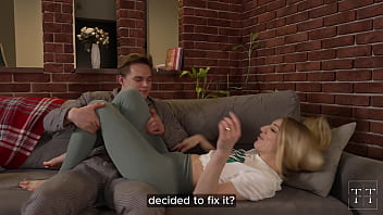 This blonde asked to take the initiative so i fucked her hard on the couch