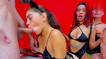 Beautiful girls and a milf gives blowjobs to her colleague