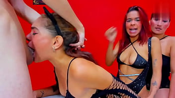 Beautiful girls and a milf gives blowjobs to her colleague