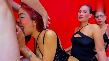 Beautiful girls and a milf gives blowjobs to her colleague