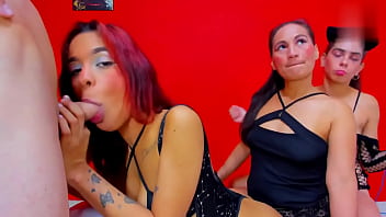 Beautiful girls and a milf gives blowjobs to her colleague