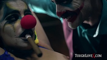 Cute brunette with perfect natural tits gets stalked and fucked by the joker