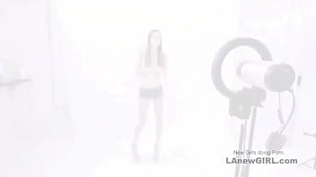 Striking brunette mode seduced by the producer