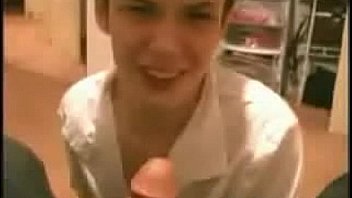 Sexy brunette strips before blowjob