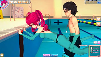 Hentai kasane teto in swimsuit enjoys the pool with guy