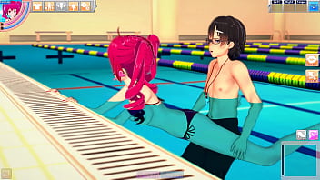Hentai kasane teto in swimsuit enjoys the pool with guy