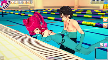 Hentai kasane teto in swimsuit enjoys the pool with guy