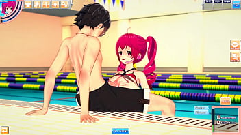 Hentai kasane teto in swimsuit enjoys the pool with guy