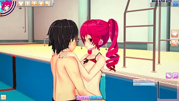 Hentai kasane teto in swimsuit enjoys the pool with guy