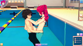 Hentai kasane teto in swimsuit enjoys the pool with guy