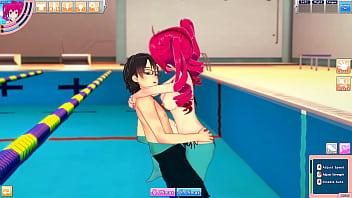 Hentai kasane teto in swimsuit enjoys the pool with guy