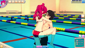 Hentai kasane teto in swimsuit enjoys the pool with guy