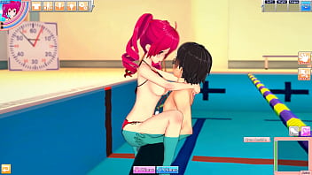 Hentai kasane teto in swimsuit enjoys the pool with guy