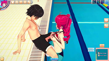 Hentai kasane teto in swimsuit enjoys the pool with guy