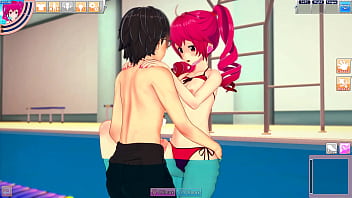 Hentai kasane teto in swimsuit enjoys the pool with guy