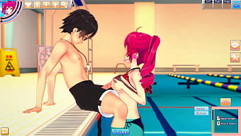 Hentai kasane teto in swimsuit enjoys the pool with guy