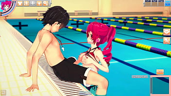 Hentai kasane teto in swimsuit enjoys the pool with guy