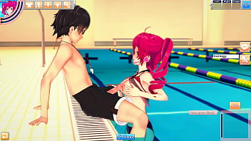 Hentai kasane teto in swimsuit enjoys the pool with guy