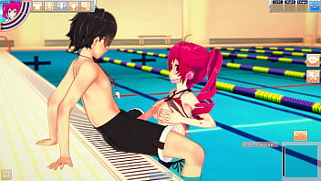 Hentai kasane teto in swimsuit enjoys the pool with guy