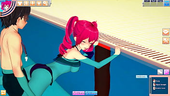 Hentai kasane teto in swimsuit enjoys the pool with guy