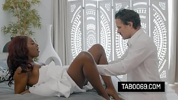 Horny ebony bride fucks with the cater waiter before the wedding