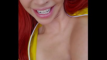 Milf wears transparent latex catsuit at pool