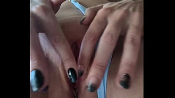 Blonde with big tits spreads her pussy wide – fingering & cum begging