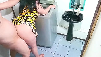 Stepmother trapped in the washing machine gets fucked hard