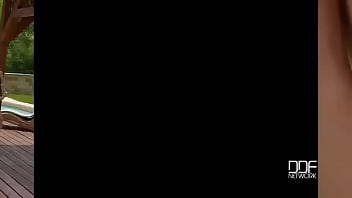 Poolside delight bikini babe fingers herself outdoors