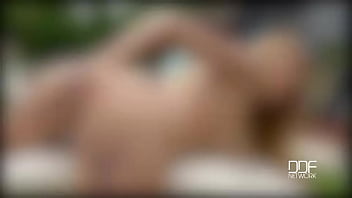 Poolside delight bikini babe fingers herself outdoors