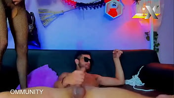 Two slut girls enjoying a lucky guy inside their house