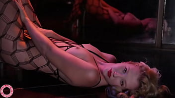 Sexy samantha rone in body stocking fishnets plays with herself