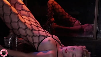 Sexy samantha rone in body stocking fishnets plays with herself