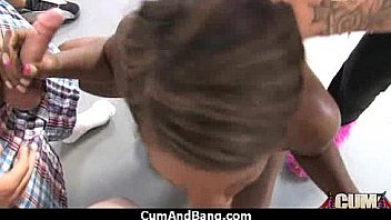 Sexy ebony snatched and group fucked by white dudes 8