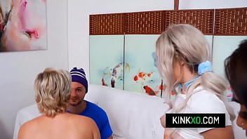 Three cosplay teens fucked by sneaky vilain