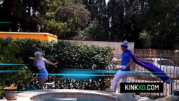 Three cosplay teens fucked by sneaky vilain