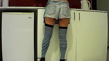 Sexy brunette cooking sucking my cock while i dress as a woman