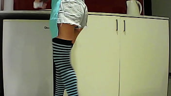 Sexy brunette cooking sucking my cock while i dress as a woman