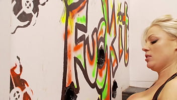 Blonde slutty milf get a big cock from glory hole