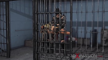 Batman bangs a horny cuffed harley quinn in jail