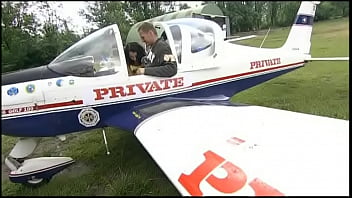 Lucy belle and lady mai have anal ffm threeway on the wing of a plane