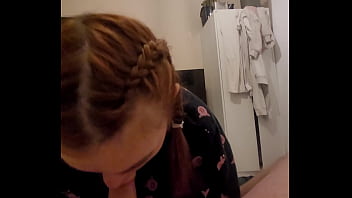 Red head roomate just took my dick and make a blowjob i just cum in her mouth she spit it on my dick