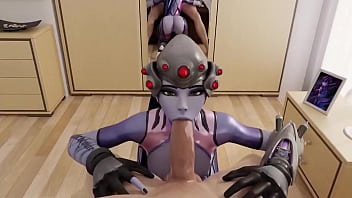 Widowmaker gives a pov blowjob and lets her man shoot a massive load down her throat