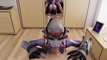 Widowmaker gives a pov blowjob and lets her man shoot a massive load down her throat