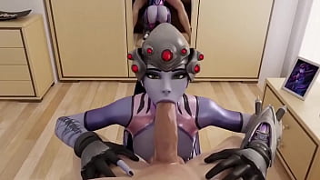 Widowmaker gives a pov blowjob and lets her man shoot a massive load down her throat