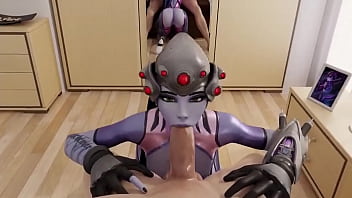 Widowmaker gives a pov blowjob and lets her man shoot a massive load down her throat